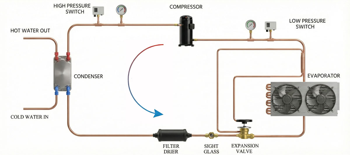 แผนภาพแสดงกลไกการทำงานของฮีทปั๊ม ABSOLUTE